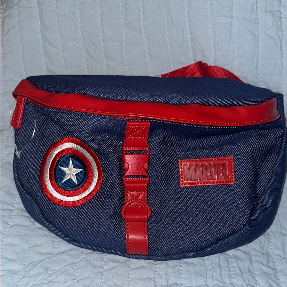 Marvel Captain America denim Blue and Red Waist Bag/Fanny Pack